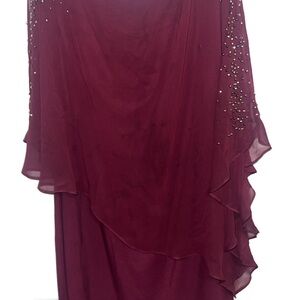 Elegant Burgundy Chiffon Dress with Beaded Details